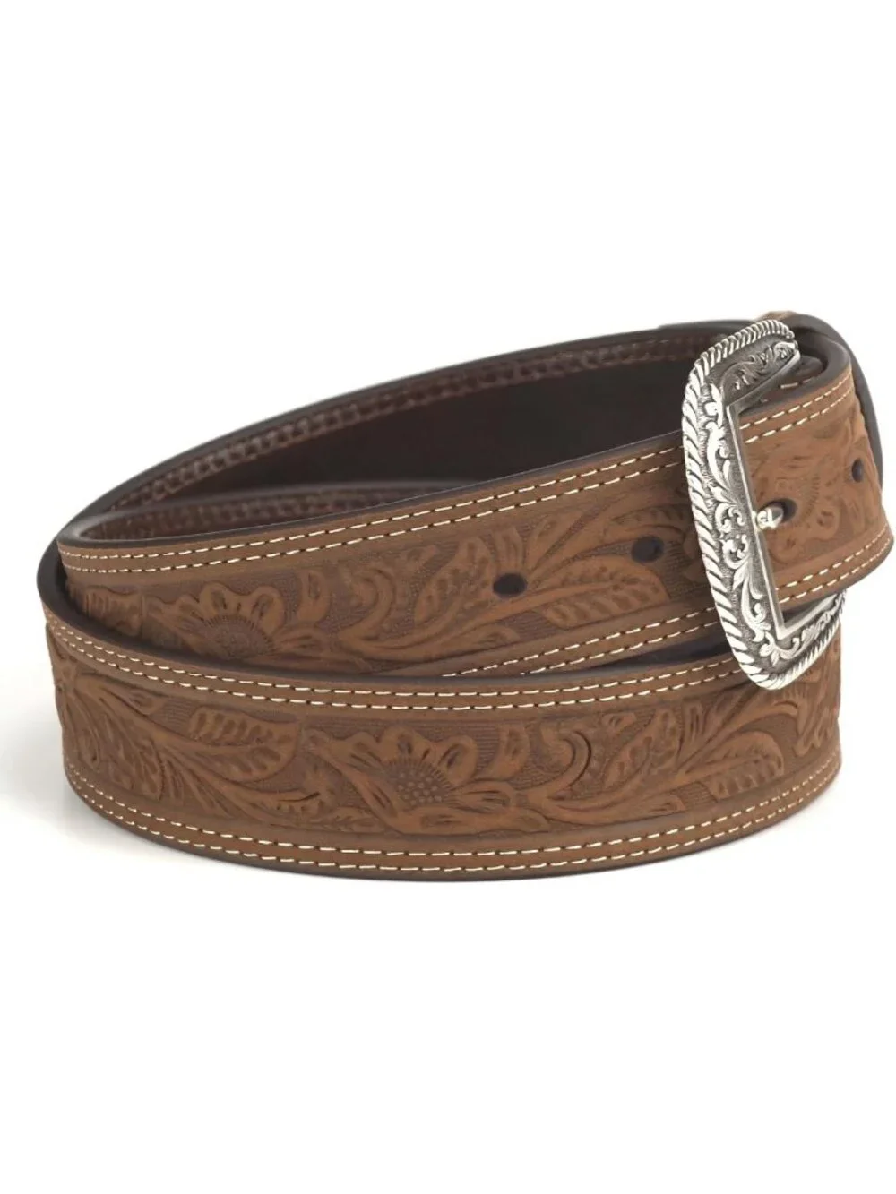 Stylish Men's Leather Floral Embossed Belt - Perfect for Casual & Dressy Outfits